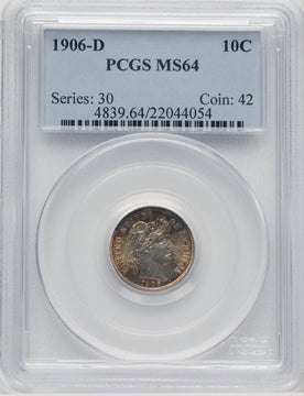 1906-D 10C Barber Dime PCGS MS64