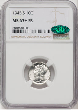 1945-S 10C FB CAC Mercury Dime NGC MS67+