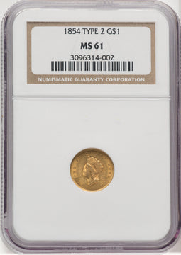 1854 G$1 Type Two Gold Dollar NGC MS61 (768796039)