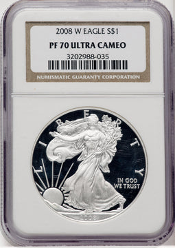 2008-W S$1 Silver Eagle NGC PF70
