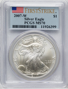 2007-W S$1 Silver Eagle First Strike FS Flag PCGS SP70