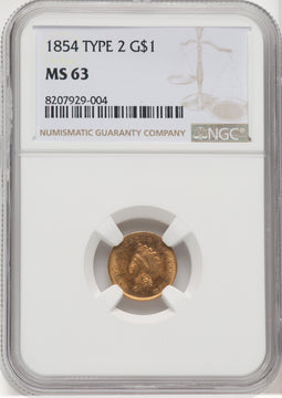 1854 G$1 Type Two Gold Dollar NGC MS63 (506064004)