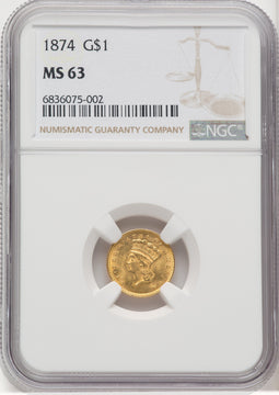 1874 G$1 Gold Dollar NGC MS63 (767254009)