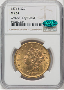 1876-S $20 CAC Liberty Double Eagle NGC MS61