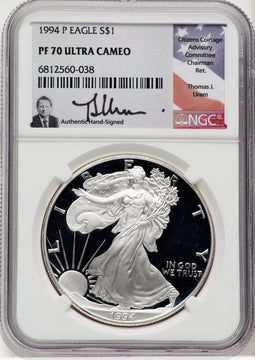 1994-P S$1 Silver Eagle Thomas Uram NGC PF70