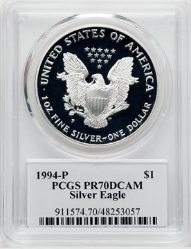 1994-P $1 Silver Eagle Thomas D. Rogers Sr. Signature PCGS PR70