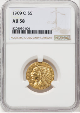 1909-O $5 Indian Half Eagle NGC AU58 (768635018)