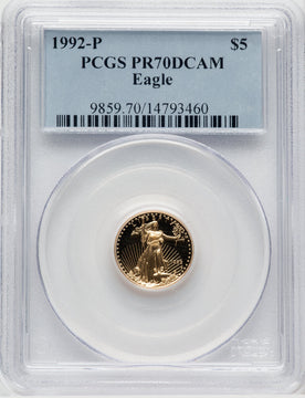 1992-P $5 Tenth-Ounce Gold Eagle Blue Gradient PCGS PR70 (767230051)