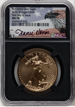 2022-W One-Ounce Burnished Gold Eagle FDI NGC MS70 Jennie Norris