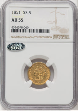1851 $2.50 Liberty Quarter Eagle NGC AU55 (768873021)