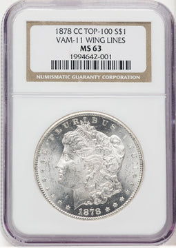 1878-CC $1 VAM-11 Lines in Wing Morgan Dollar NGC MS63