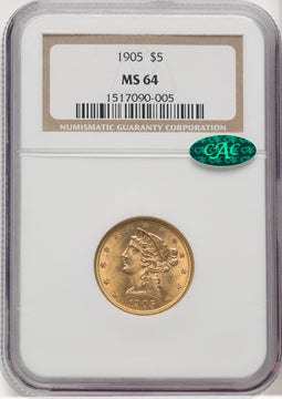 1905 $5 CAC Liberty Half Eagle NGC MS64 (519409211)