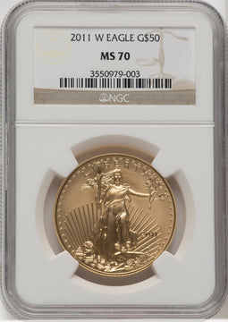 2011-W $50 One-Ounce Gold Eagle 25th Anniversary Brown Label NGC MS70