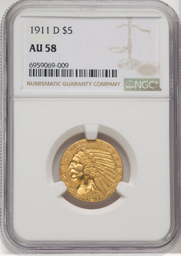 1911-D $5 Indian Half Eagle NGC AU58 (769295028)