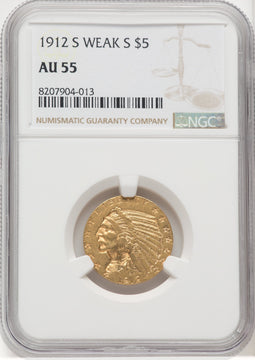 1912-S $5 Indian Half Eagle NGC AU55 (177084039)