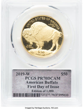 2019-W 1 oz Gold Buffalo FDI PCGS PR70 Cleveland Bell