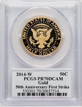 2014-W 50C Kennedy Gold 50th Anniversary First Strike Proof Kennedy Half Dollar PCGS PR70 (769457001)