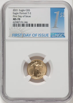 2021 $5 Tenth Ounce Gold Eagle Type Two FDI FDI 1ST NGC MS70