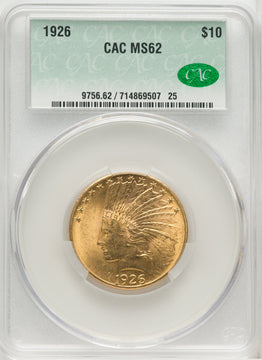 1926 $10 Indian Eagle CACG MS62