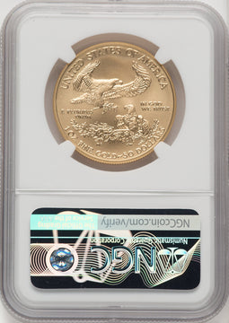2018-W G$50 One Ounce Burnished Gold Eagle First Day of Issue Mike Castle NGC MS70