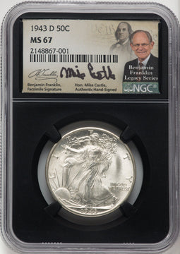 1943-D 50C Mike Castle Blk Core Franklin Series Walking Liberty Half Dollar NGC MS67 (769484009)
