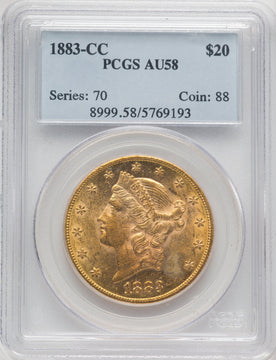 1883-CC $20 Liberty Double Eagle PCGS AU58