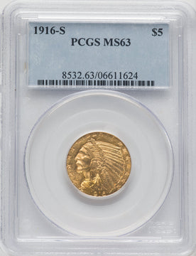 1916-S $5 Indian Half Eagle PCGS MS63 (769416020)