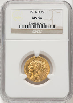 1914-D $5 Indian Half Eagle NGC MS64 (769416018)
