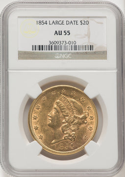 1854 $20 Large Date Proof Liberty Double Eagle NGC AU55 (769416022)