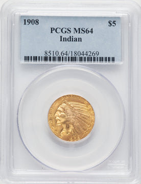 1908 $5 Indian Indian Half Eagle PCGS MS64 (769416010)