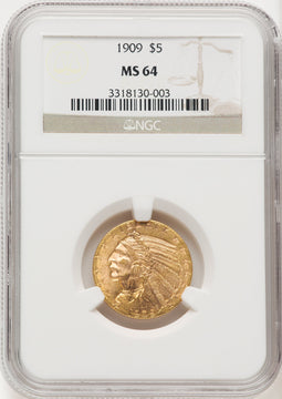 1909 $5 Indian Half Eagle NGC MS64 (769416011)