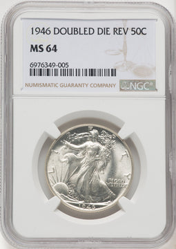 1946 50C Doubled Die Reverse Walking Liberty Half Dollar NGC MS64