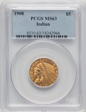 1908 $5 Indian Indian Half Eagle PCGS MS63 (519568002)