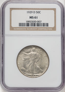 1929-D 50C Walking Liberty Half Dollar NGC MS61
