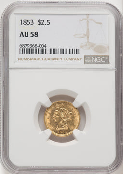 1853 $2.50 Liberty Quarter Eagle NGC AU58 (769323005)