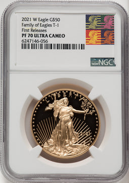 2021-W $50 Gold Eagle T-1 First Releases NGC PF70 Reagan