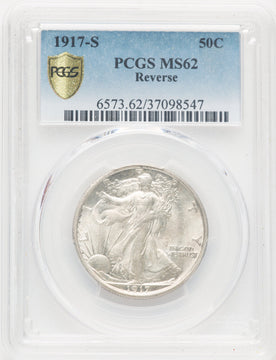 1917-S 50C REVERSE Walking Liberty Half Dollar PCGS MS62