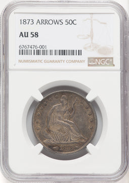 1873 50C Arrows Seated Half Dollar NGC AU58