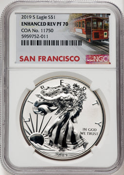 2019-S Silver Eagle Enhanced Reverse Proof NGC PF70 Trolly label