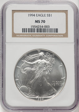 1994 S$1 Silver Eagle Brown Label NGC MS70