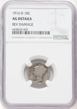 1916-D 10C Mercury Dime Details NGC AG03