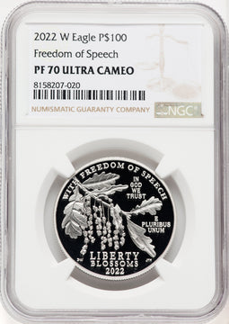 2022-W $100 One-Ounce Platinum Eagle Freedom of Speech Brown Label NGC PF70 (767764024)
