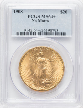 1908 $20 NO MOTTO Saint-Gaudens Double Eagle PCGS MS64+ (506291023)