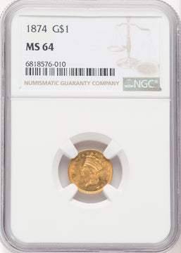 1874 G$1 Gold Dollar NGC MS64 (768405004)
