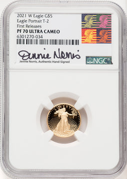 2021-W T-2 Gold American Eagle 4-Coin Set FR NGC PF70 Jennie Norris Signed