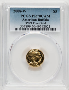2008-W $5 American Buffalo .9999 Gold Cameo CA Blue Gradient PCGS PR70