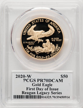 2020-W 1 oz Gold Eagle FDI Reagan Legacy Series PCGS PR70
