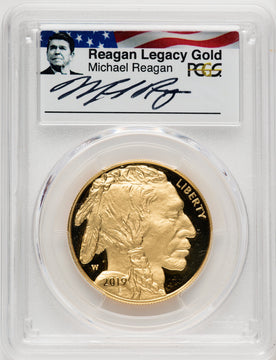2019-W $50 One-Ounce American Buffalo .9999 Fine Gold First Day of Issue Reagan Gold FDI Reagan Legacy Series PCGS PR70