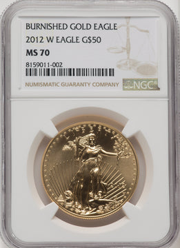 2012-W $50 One Ounce Gold Eagle Brown Label NGC MS70