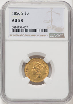 1856-S $3 Three Dollar Gold Pieces NGC AU58 (768877014)